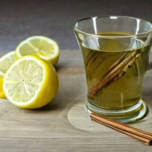 레몬세개와 유리잔에 노란빛깔의 차 한잔